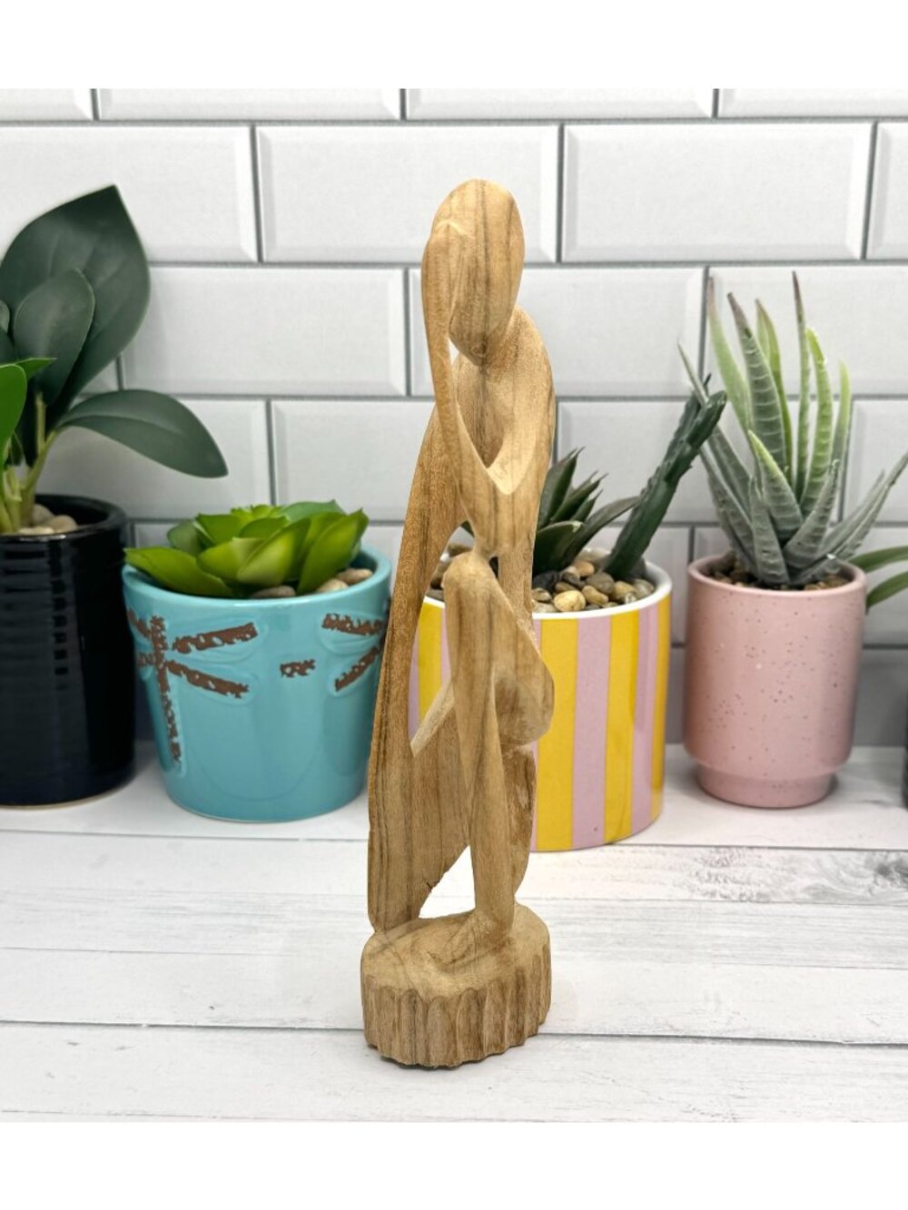 Hand-Carved Wooden Abstract Thinking Man Sculpture Figurine Art Décor